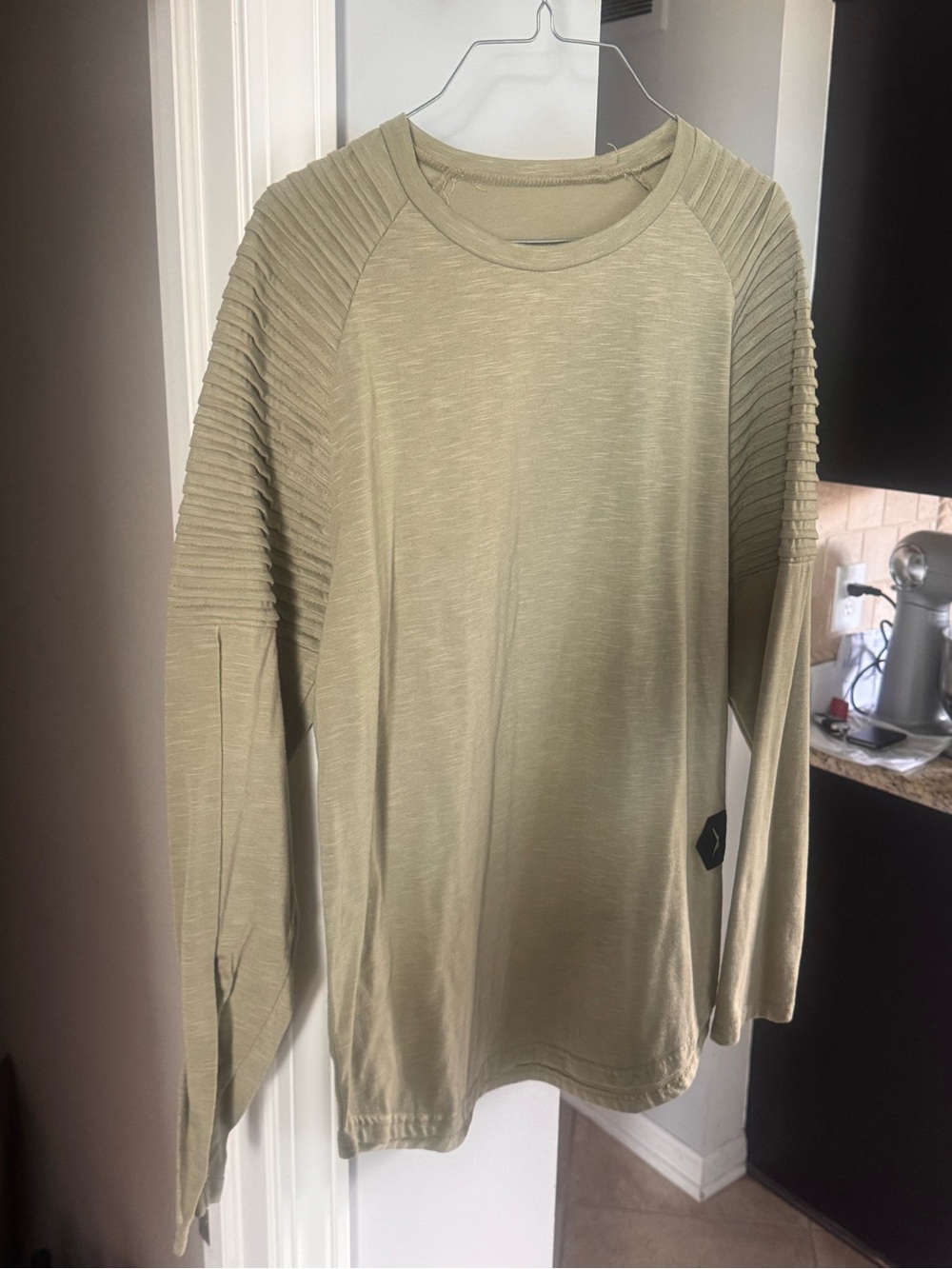 Men's Long Sleeve Ribbed Shoulder Shirt - Olive